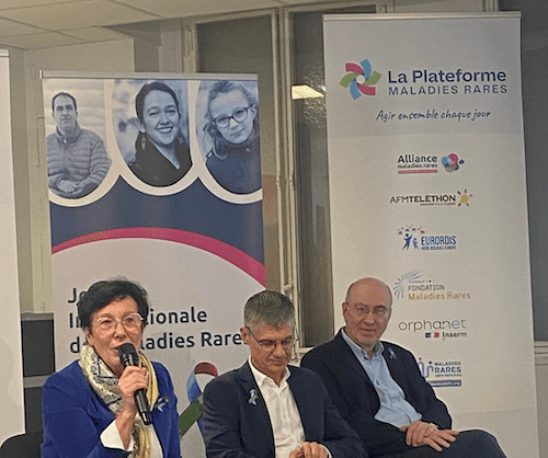 Laurence Tiennot-Herment, Présidente de l’AFM Téléthon, Jean-Philippe Plançon, Président de Alliance Maladies Rares, professeur Daniel Scherman, directeur de la Fondation Maladies rares