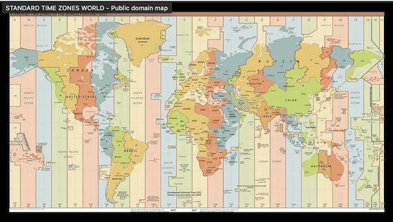 carte du monde des fuseaux horaires