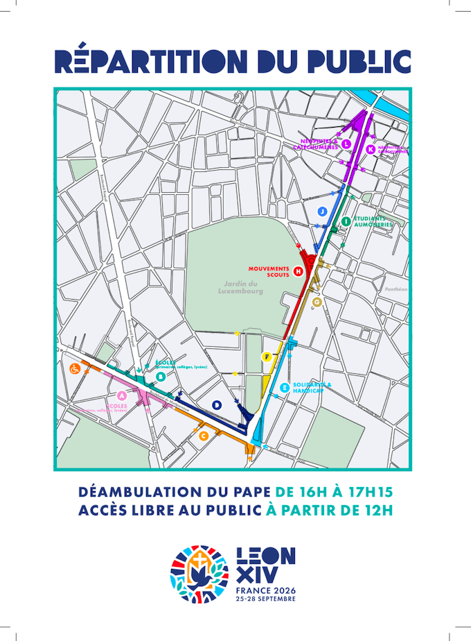 Le pape déambulera dans Paris. Il passera par le boulevard Montparnasse jusqu'à la place Saint-Michel. Un parcours de 2,5 km de rue piétonne. L'accès est libre.