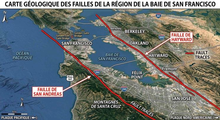 Un schéma des deux failles qui entourent San Francisco