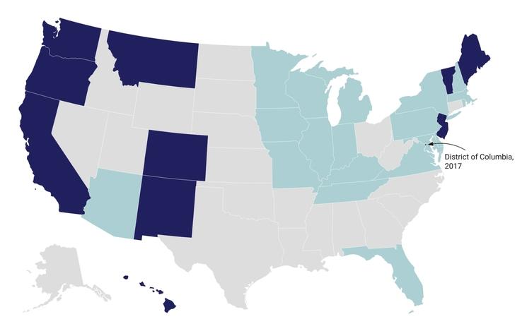 Carte des US montrant où l'aide à mourir est légalisé