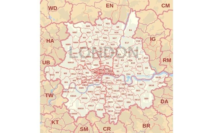 Carte des districts postaux londoniens