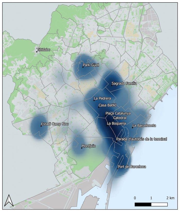 carte de géolocalisation des touristes a barcelone