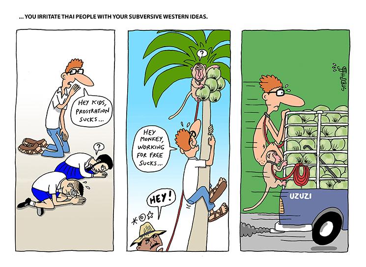 Dessin du cartooniste francais Stephff sur les etrangers en Thailande