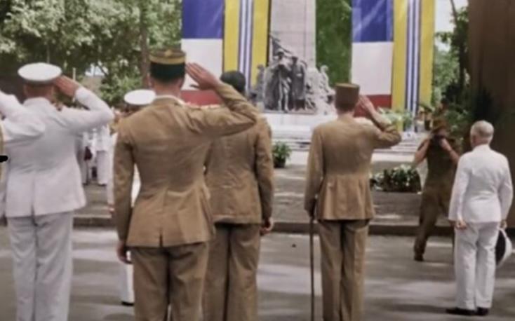 Cérémonie franco-vietnamienne devant le monument aux morts de Saïgon.