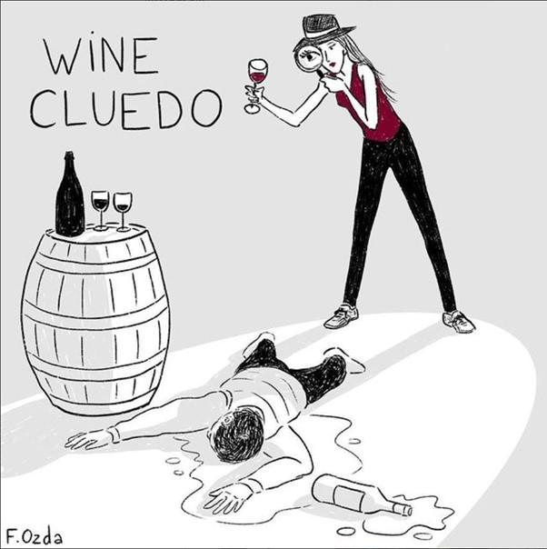 dessin humoristique cluedo sur le vin