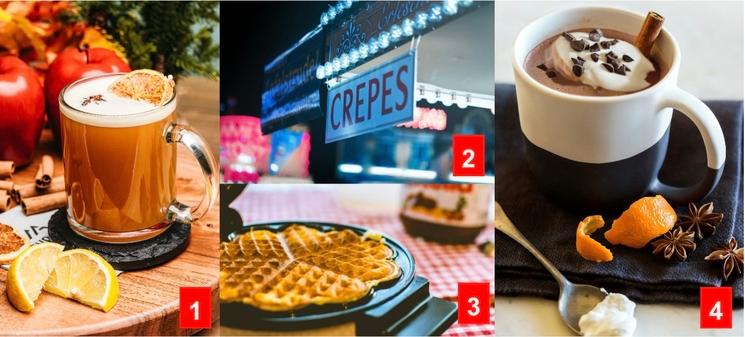 Spécialités culinaires des marchés de Noël Gaufres Crêpes Cidre Chaud Chocolat chaud
