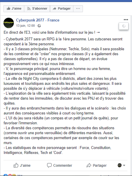 Cyberpunk 2077 - Annonce Facebook