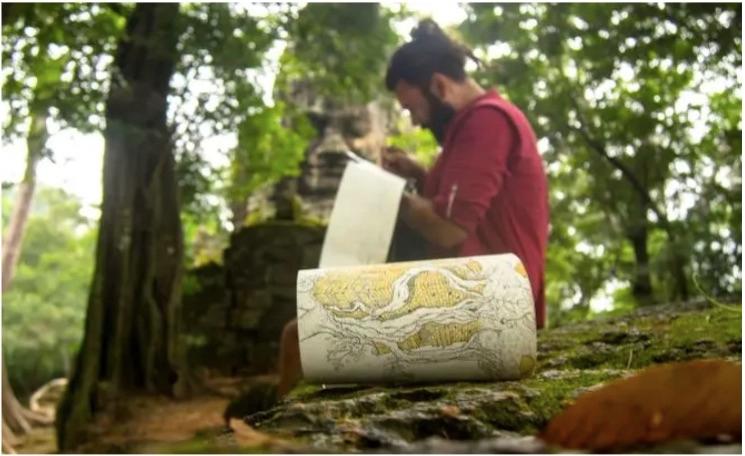 Dessin sur rouleau à la porte nord d'Angkor Thom /@Raphaël Seyfried.