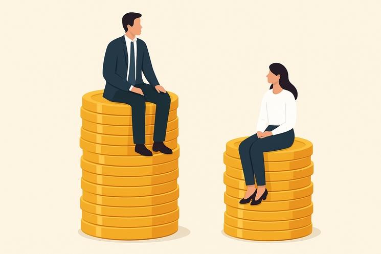 Une homme et une femme assis sur une pile de pièce de monnaie