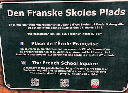 Plaque commémorative école française bombardée Copenhague 1945