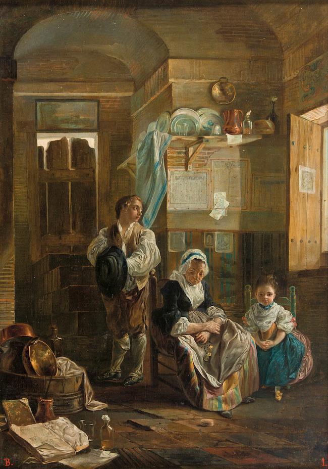 tableau de luis Paret, au prado. des personnes prient