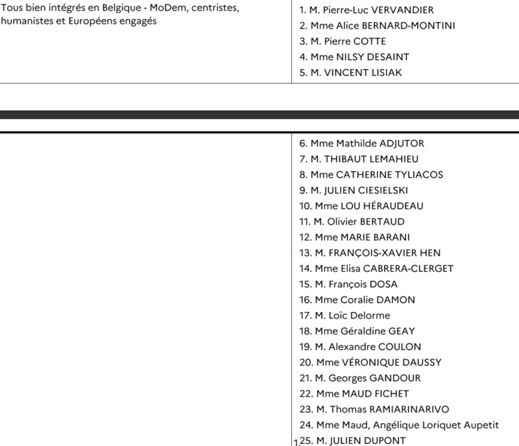 La liste 1 et ses candidats