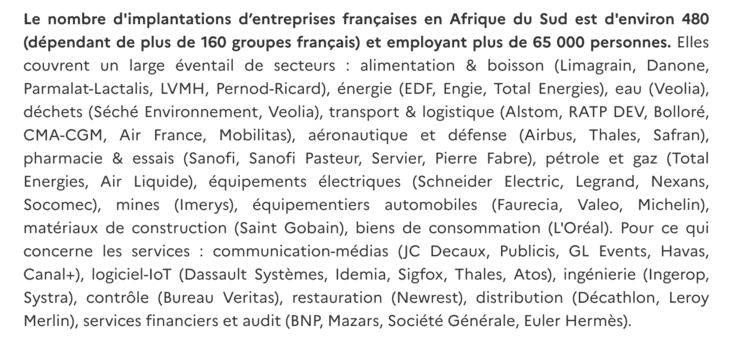 Entreprises Françaises en Afrique du Sud