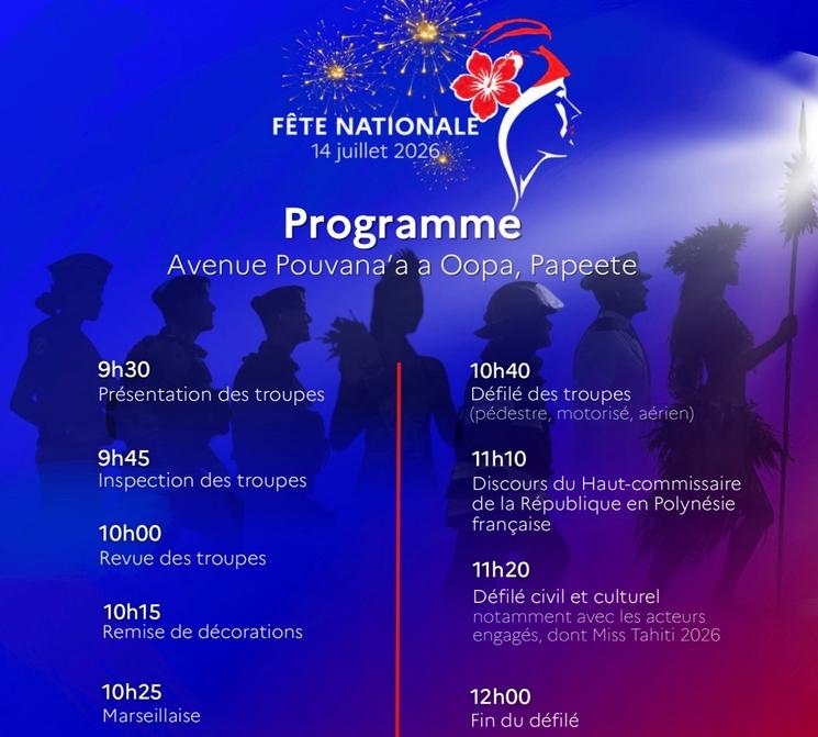 14 juillet en Polynésie Francaise : Cérémonie et défilé de la Fête nationale, à Papeete