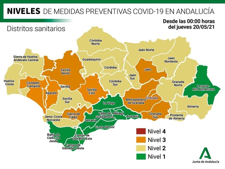 Carte des niveaux d’alerte en Andalousie