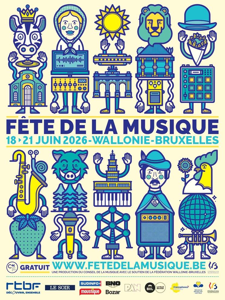 Affiche officielle de l'événement "Fête de la musique" par la fédération Wallonie-Bruxelles