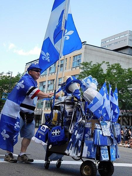 Patriote québécois célébrant la Fete nationale du Québec à Montréal
