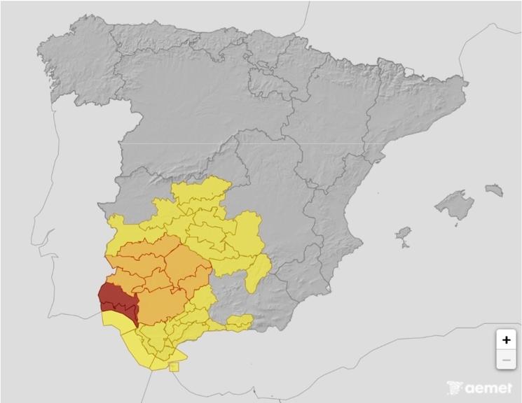 carte des zones à risque pour ce 29 octobre, © AEMET