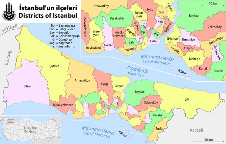 Les 39 arrondissements d'Istanbul