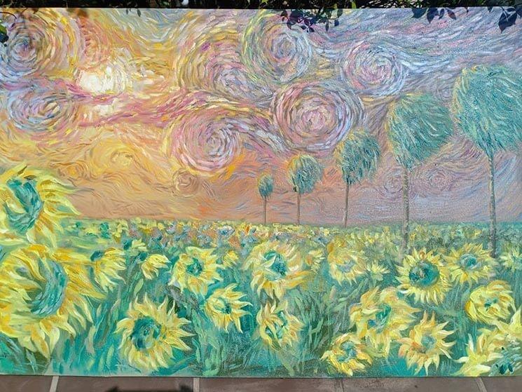 Karona Hoeuy s'inspire de Van Gogh Tourne sol sur fond de palmier