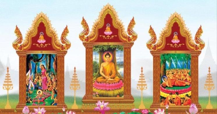 La naissance, l'illumination et le départ pour le Nirvana du Bouddha