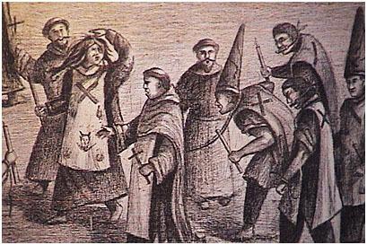 tableau de pénitents avec un capirote lors de l'inquisition