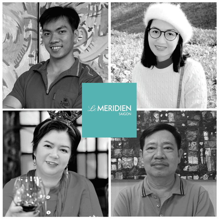 quatre artistes vietnamiens exposants leurs peintures à saigon