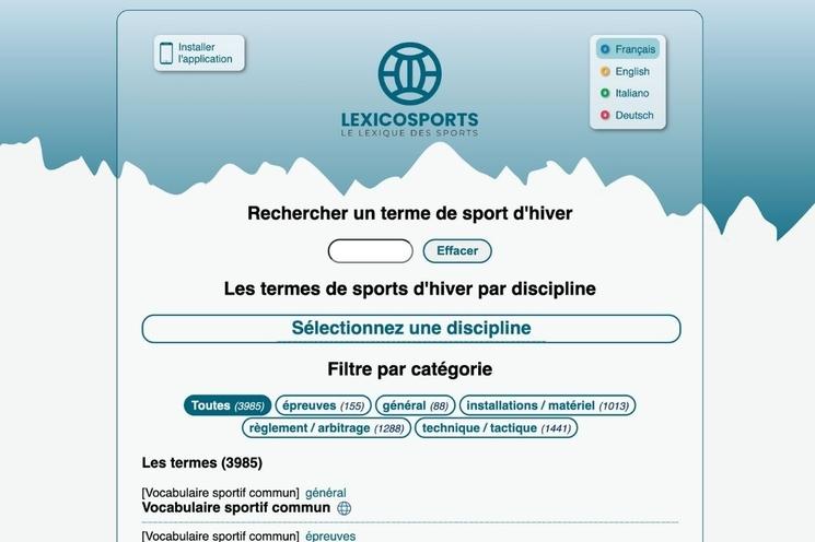 Interface du site Lexicosport