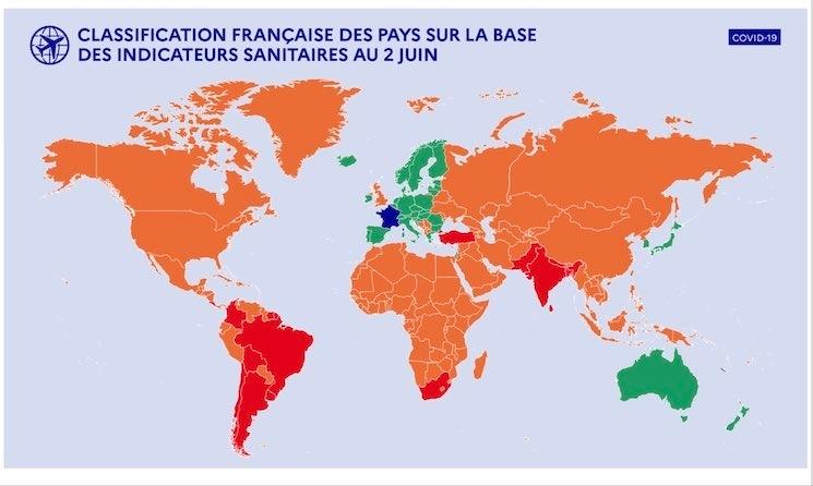 Conditions de retour en France en fonction des pays en 2021