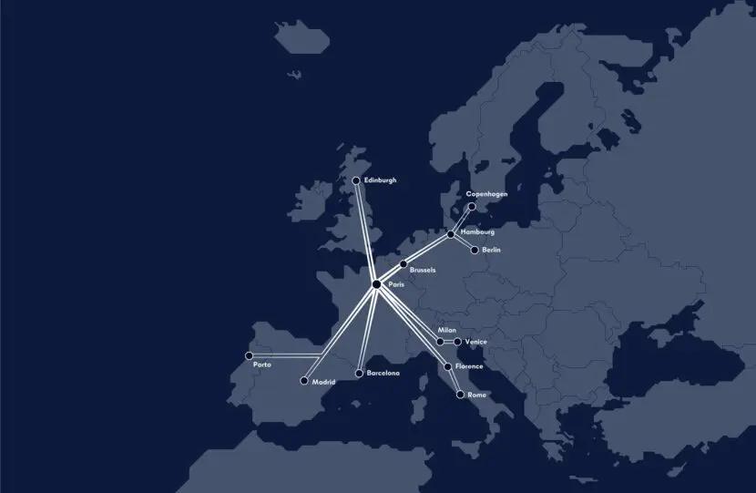 carte des lignes de trains Midnignt Trains en Europe