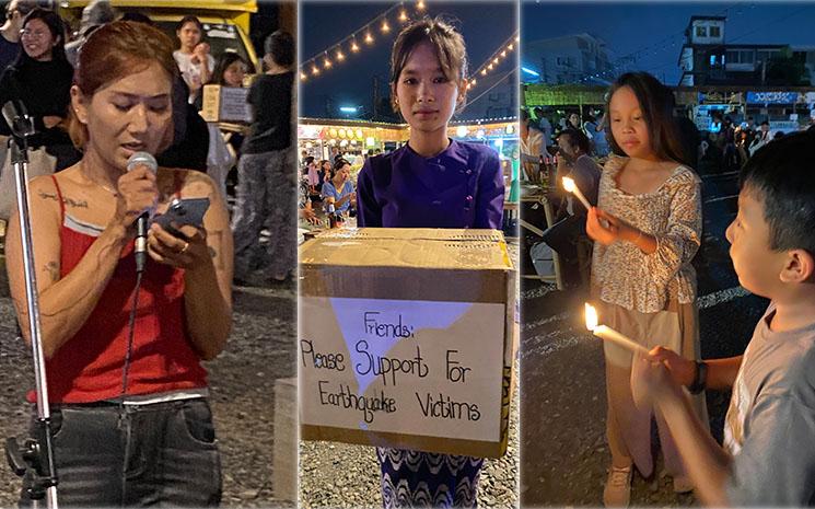Veillee organisee a Chiang Mai en Thailande en soutien aux victimes du seisme de Sagaing
