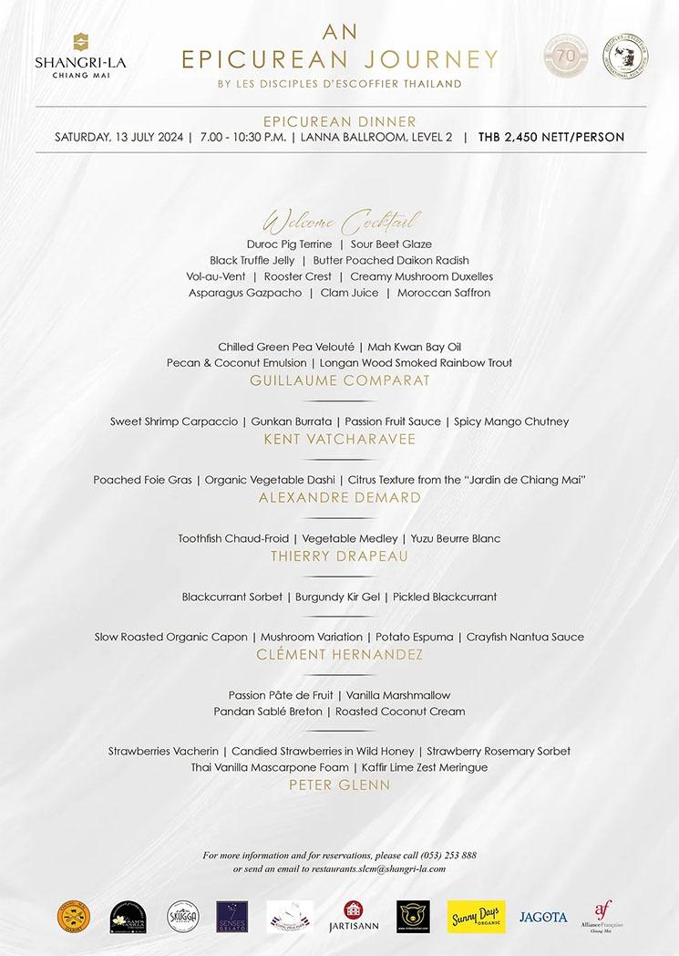 Menu de l'odyssee culinaire des disciples d'Escoffier au Shangri-La Chiang Mai