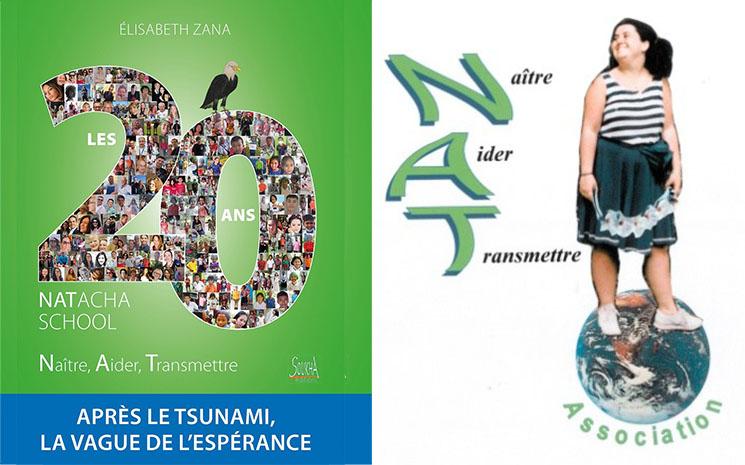 Composition photo avec la couverture du livre d'Elisabeth Zana et le visuel de Nat Association
