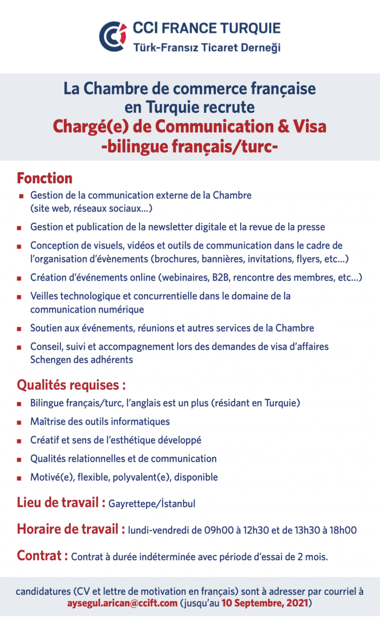 CCIFT Istanbul offre d'emploi