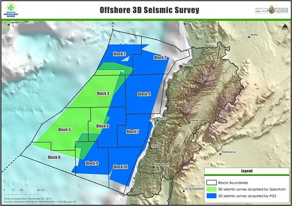 Carte de la prospection sismique extracôtière du Liban /Source : Lebanese Petroleum Administration