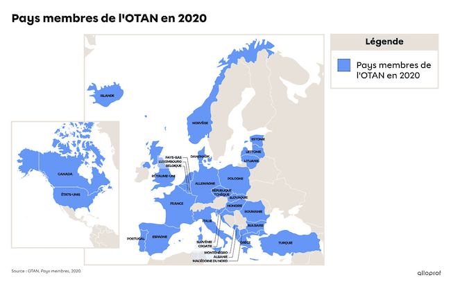 carte des pays membres de l'OTAN en 2020