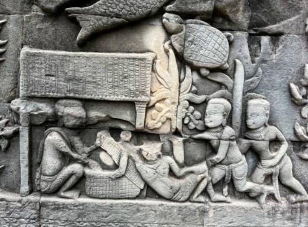 Représentation de kramas sur les bas-reliefs d'Angkor. Photo : Ministère de la Culture et des beaux-arts / UNESCO