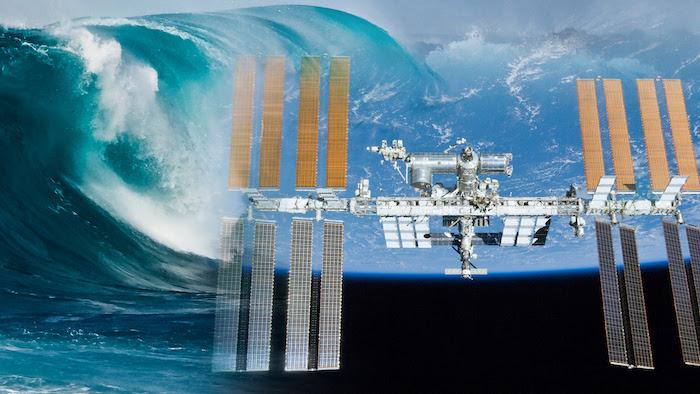 melange de station spatiale et de vagues