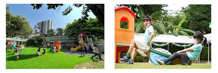 Enfants jouant dans le jardin de l'ecole Acacia Bangkok