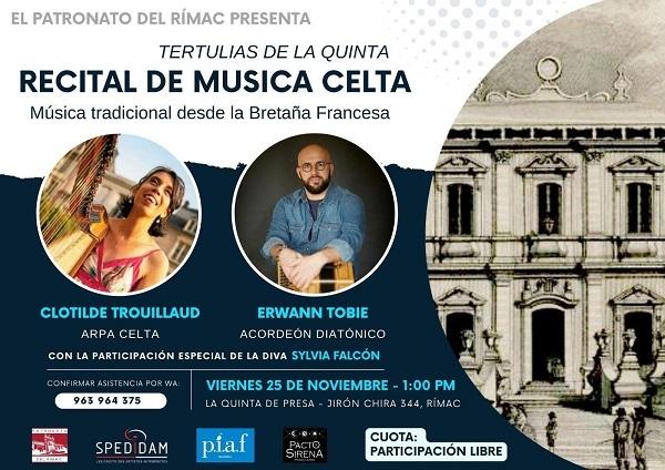 Récital de musique celtique à Lima, avec Clotilde Trouillaud et Erwann Tobie