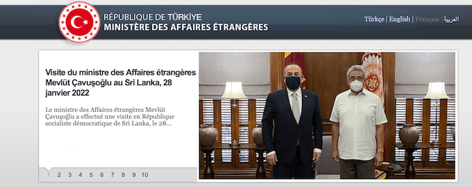 page d’accueil du MAE turc : République de Türkiye