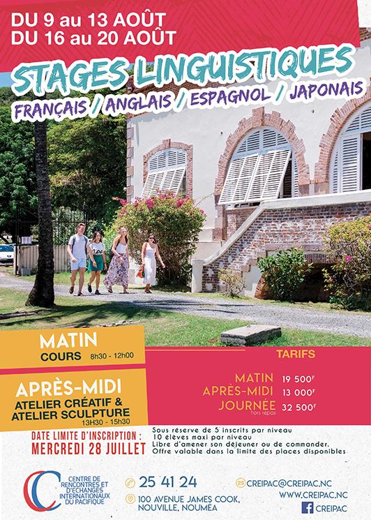 Affiche des stages linguistiques du CREIPAC à Nouméa en Nouvelle-Calédonie