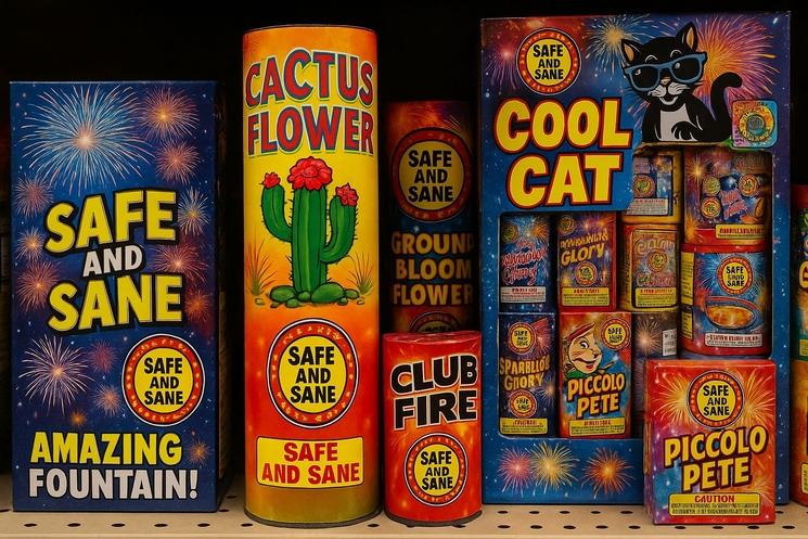 Produit feux d'artifice individuel avec le mention Safe and Sane