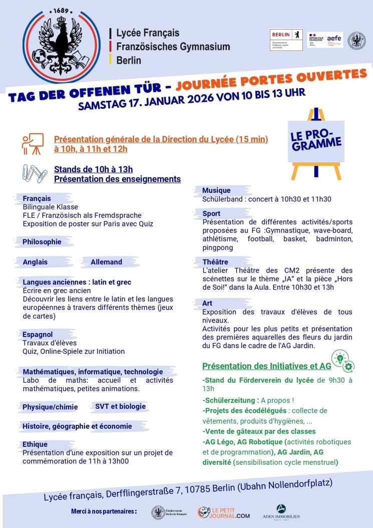 Programme des portes ouvertes du lycee francais de berlin 2026