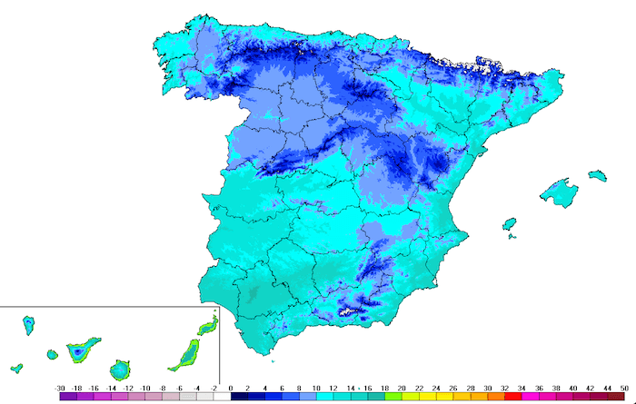 Temperature moyenne Espagne entre le 24 mars et 1 avril Periode 1981-2023