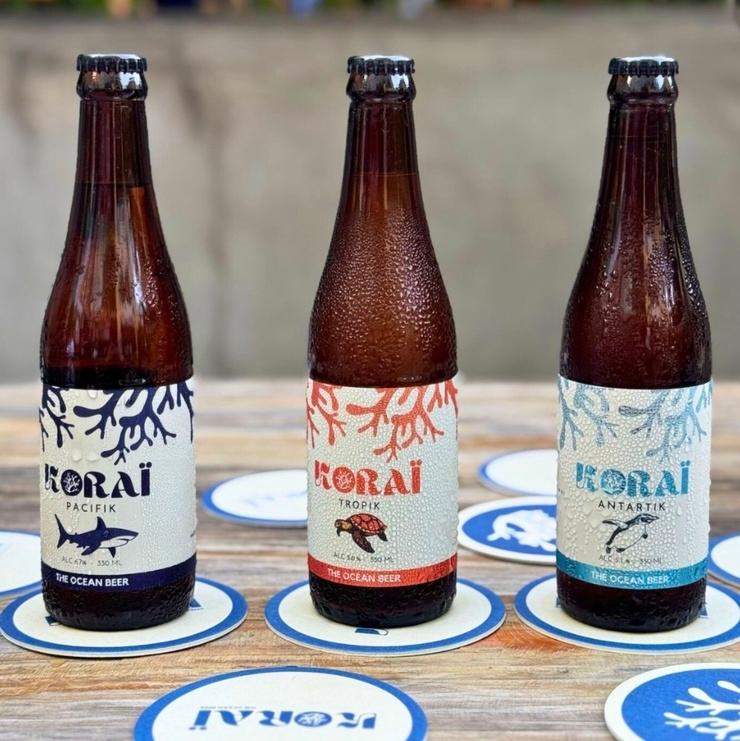 Les trois bières que proposent Koraï : Pacifik, Tropik, Antartik