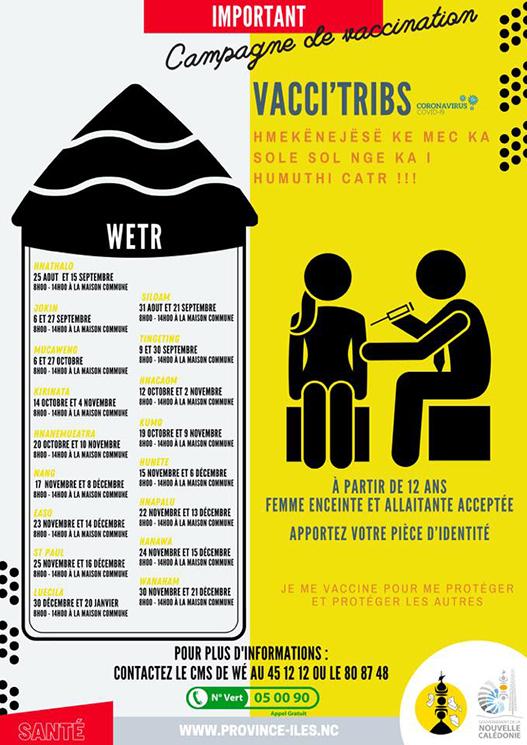 Calendrier de la vaccination contre la COVID-19 en tribu en Nouvelle-Calédonie