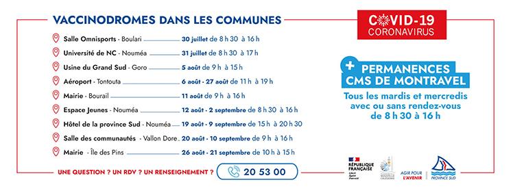 Agenda des vaccinodromes dans la province surd de la Nouvelle-Calédonie