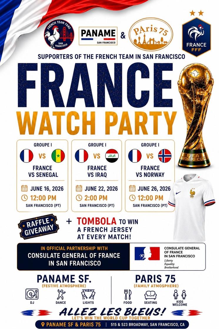 Affiche des matchs des Bleus au Paname et Le Petit Paris 75 à San Francisco